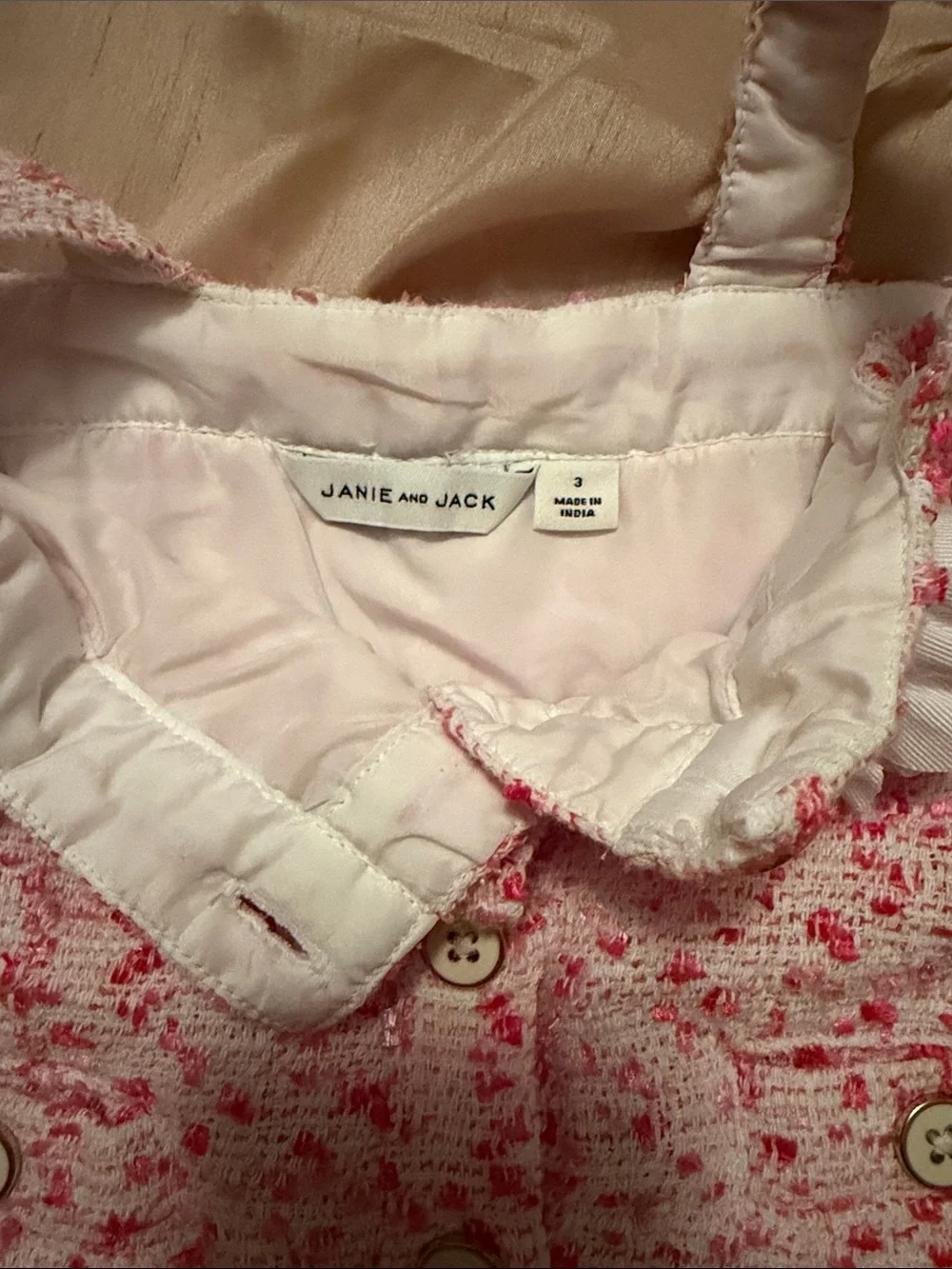 Janie and Jack Pink and White Tweed Dress with Flower Accent